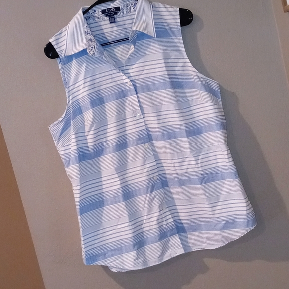 Chaps Tops - Chaps Blue White Sleeveless Blouse Button Up XL